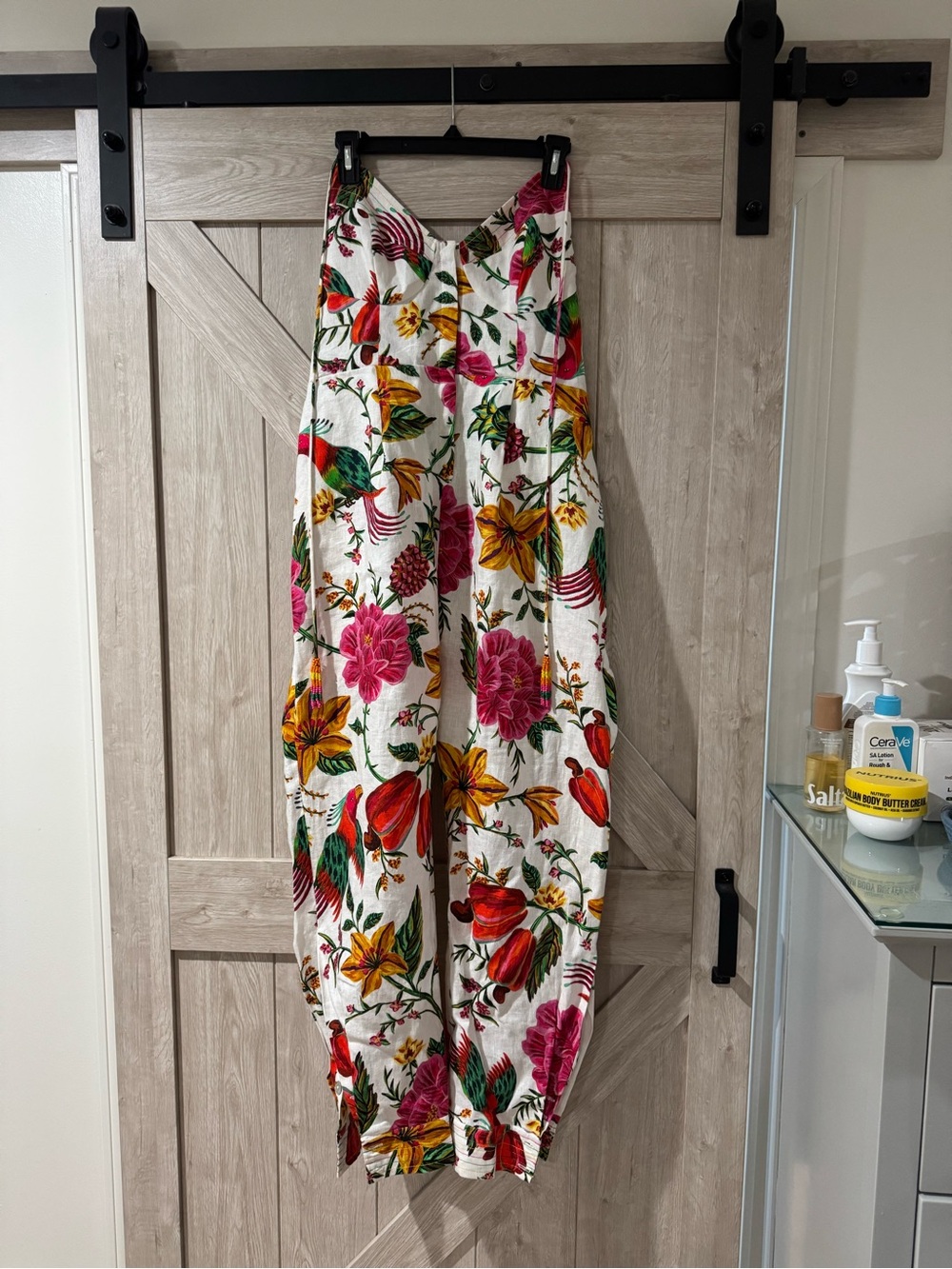FARM Rio White Wide-Leg Jumpsuit with Multicolor Floral Print